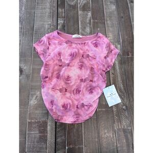 Rebellious‎ Dreamer Pink Rose Floral Mesh Top Short Sleeve XS NEW